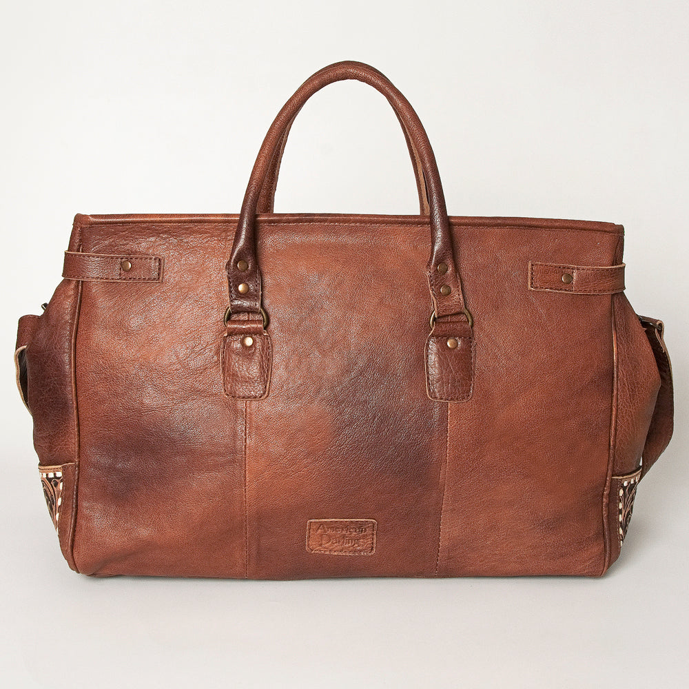 ADBG516 Large Cowhide and Tooled Leather Travel Duffle Bag Sage