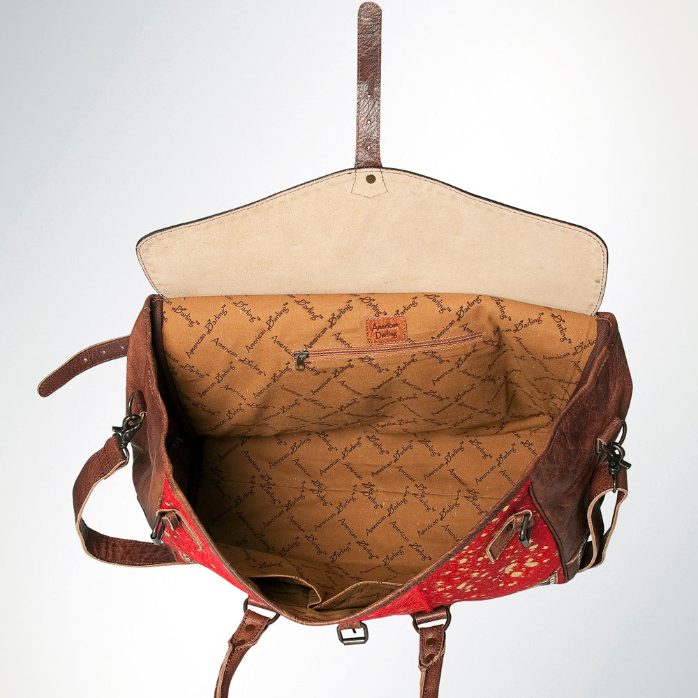 ADBG516 Large Cowhide and Tooled Leather Travel Duffle Bag Sage