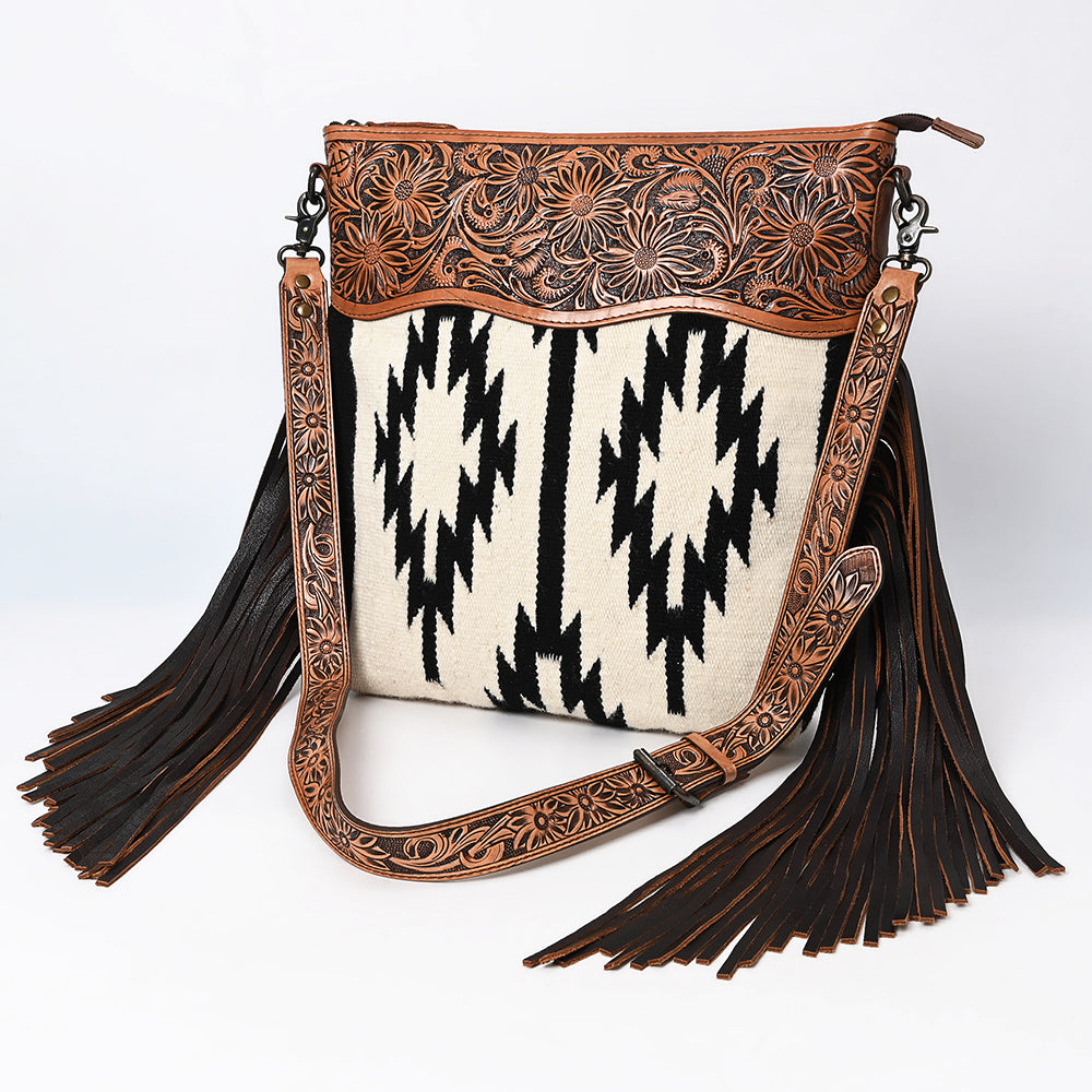 ADBG861 American Darling Hand Tooled Floral & Woven Saddle Blanket Signature Cross body Bag