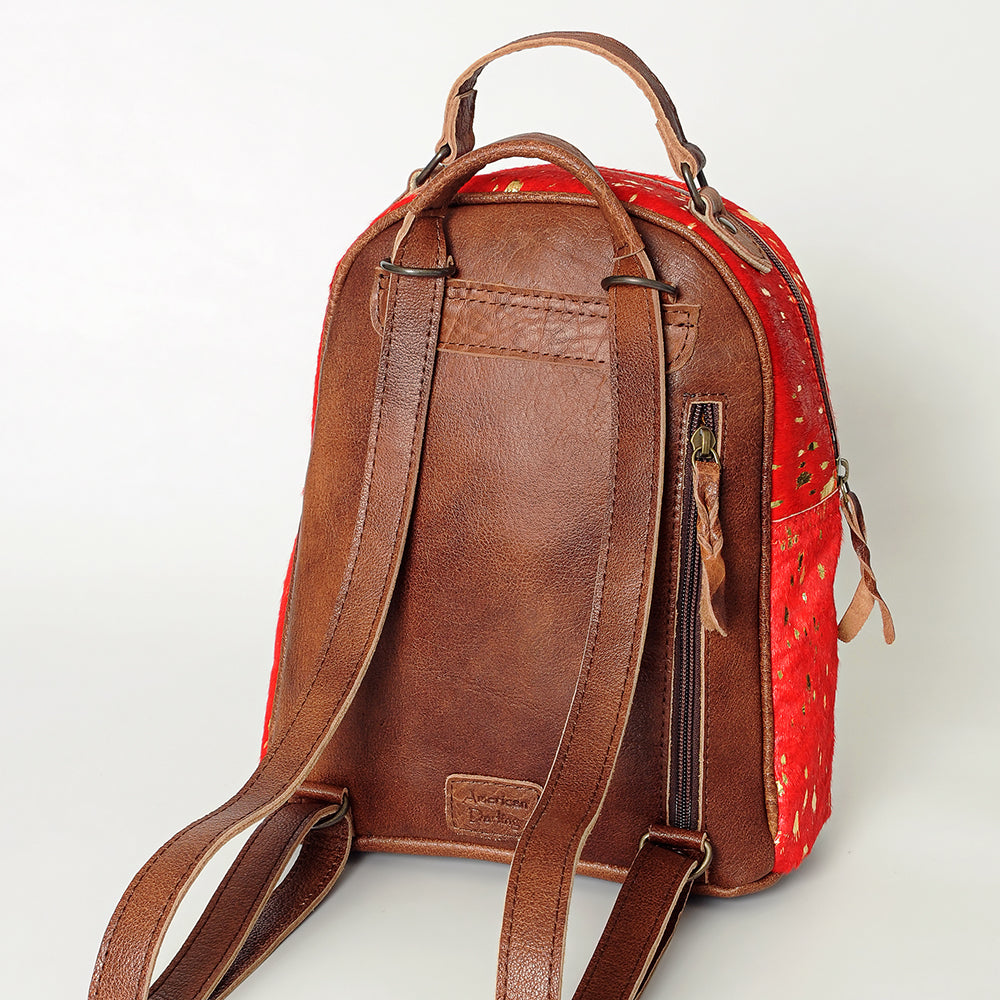 ADBGS156 Natural Cowhide Leather Backpack with Hand-Tooled Floral Pocket - Western Style