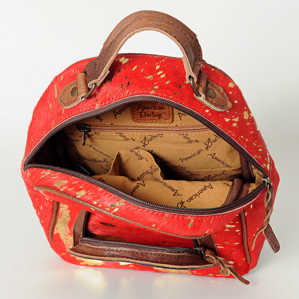 ADBGS156 Natural Cowhide Leather Backpack with Hand-Tooled Floral Pocket - Western Style