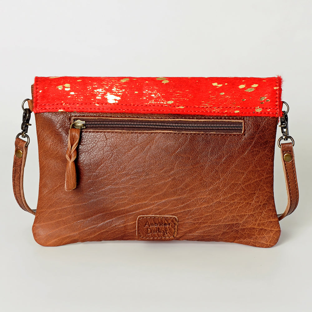 ADBGS178  Genuine Hair-on Hide Leather Envelope Bag with Fringe Tassels and Adjustable Strap