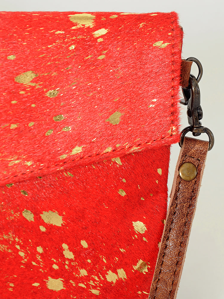 ADBGS178  Genuine Hair-on Hide Leather Envelope Bag with Fringe Tassels and Adjustable Strap