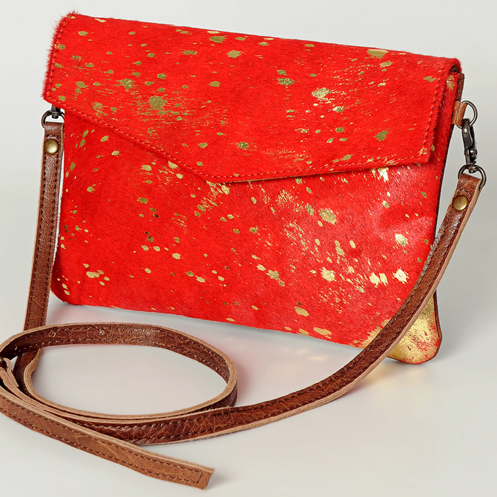 ADBGS178  Genuine Hair-on Hide Leather Envelope Bag with Fringe Tassels and Adjustable Strap