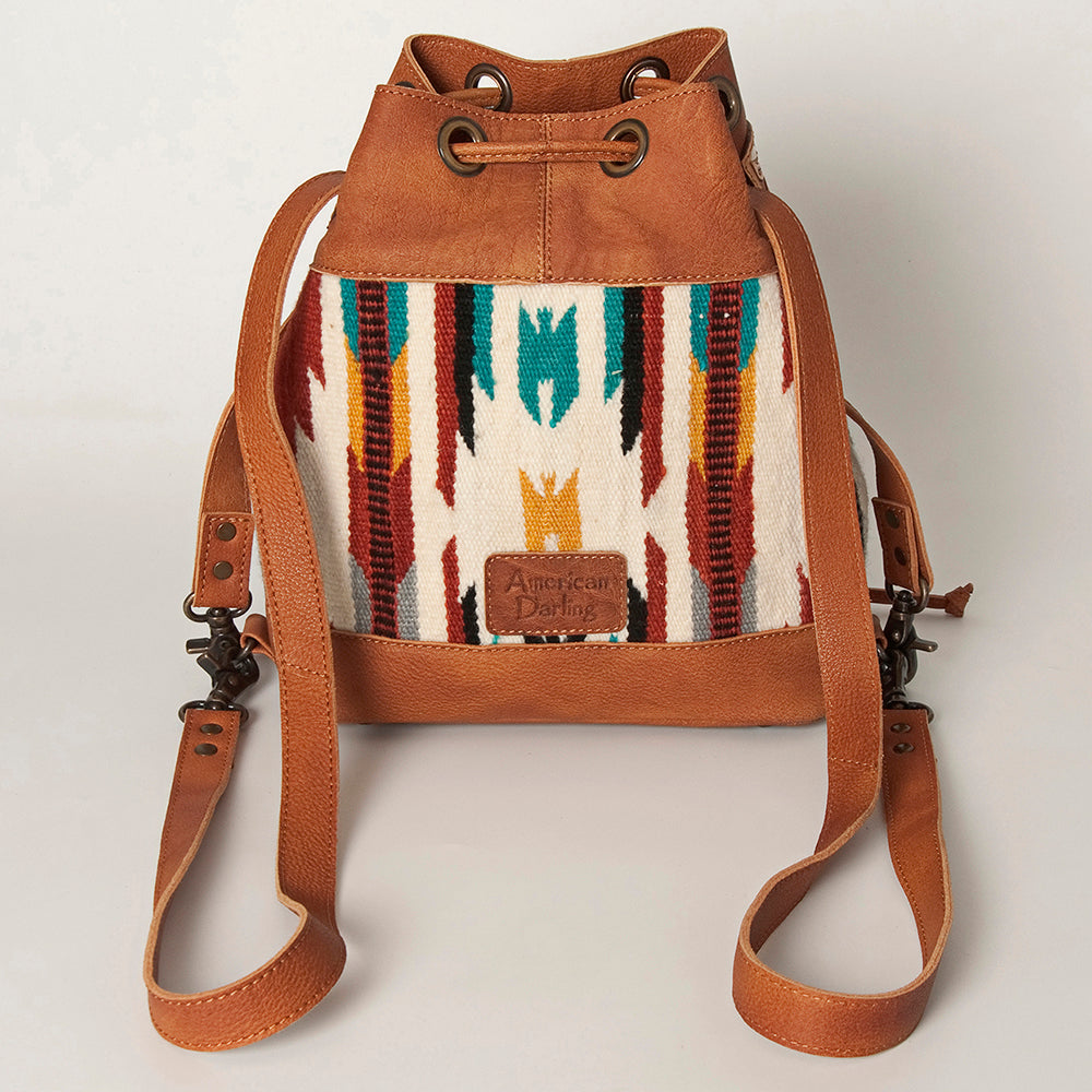 LC-ADBG862 Hand-Tooled Western Leather Bucket Bag with Wool Blanket Weave American Darling Drawstring Purse