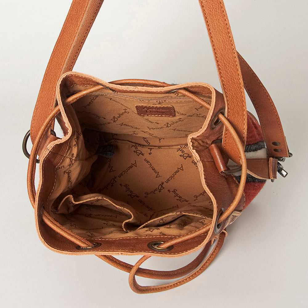 LC-ADBG862 Hand-Tooled Western Leather Bucket Bag with Wool Blanket Weave American Darling Drawstring Purse