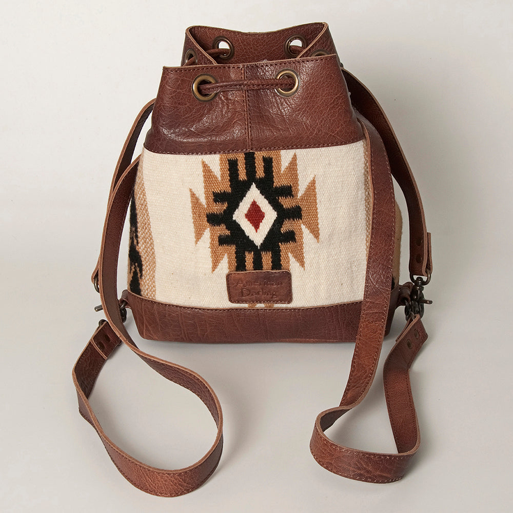 LC-ADBG862 Hand-Tooled Western Leather Bucket Bag with Wool Blanket Weave American Darling Drawstring Purse