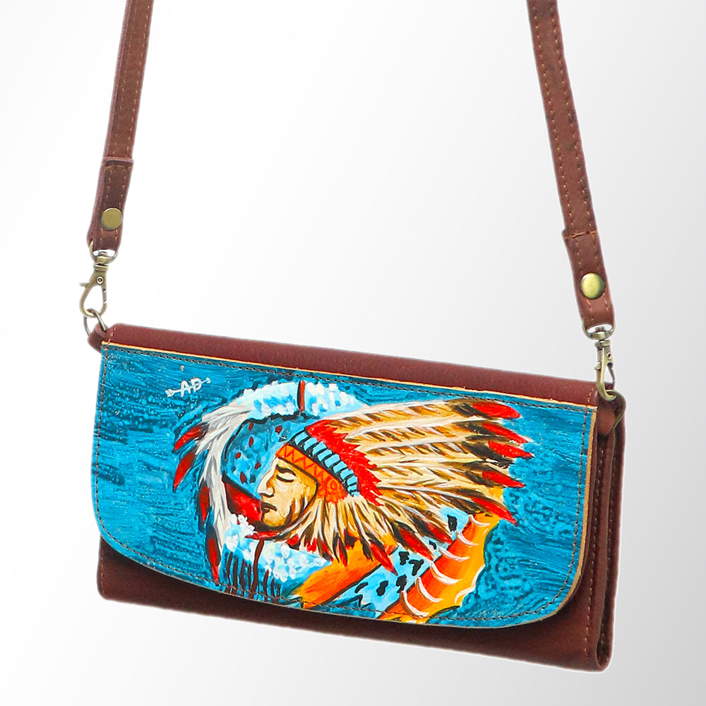ADBGM112 Hand-Painted Leather Crossbody Clutch - Western Design