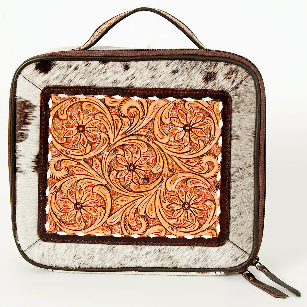 ADBGA225A American Darling Hair-On Cowhide Jewelry Case with Hand-Tooled Leather Panel
