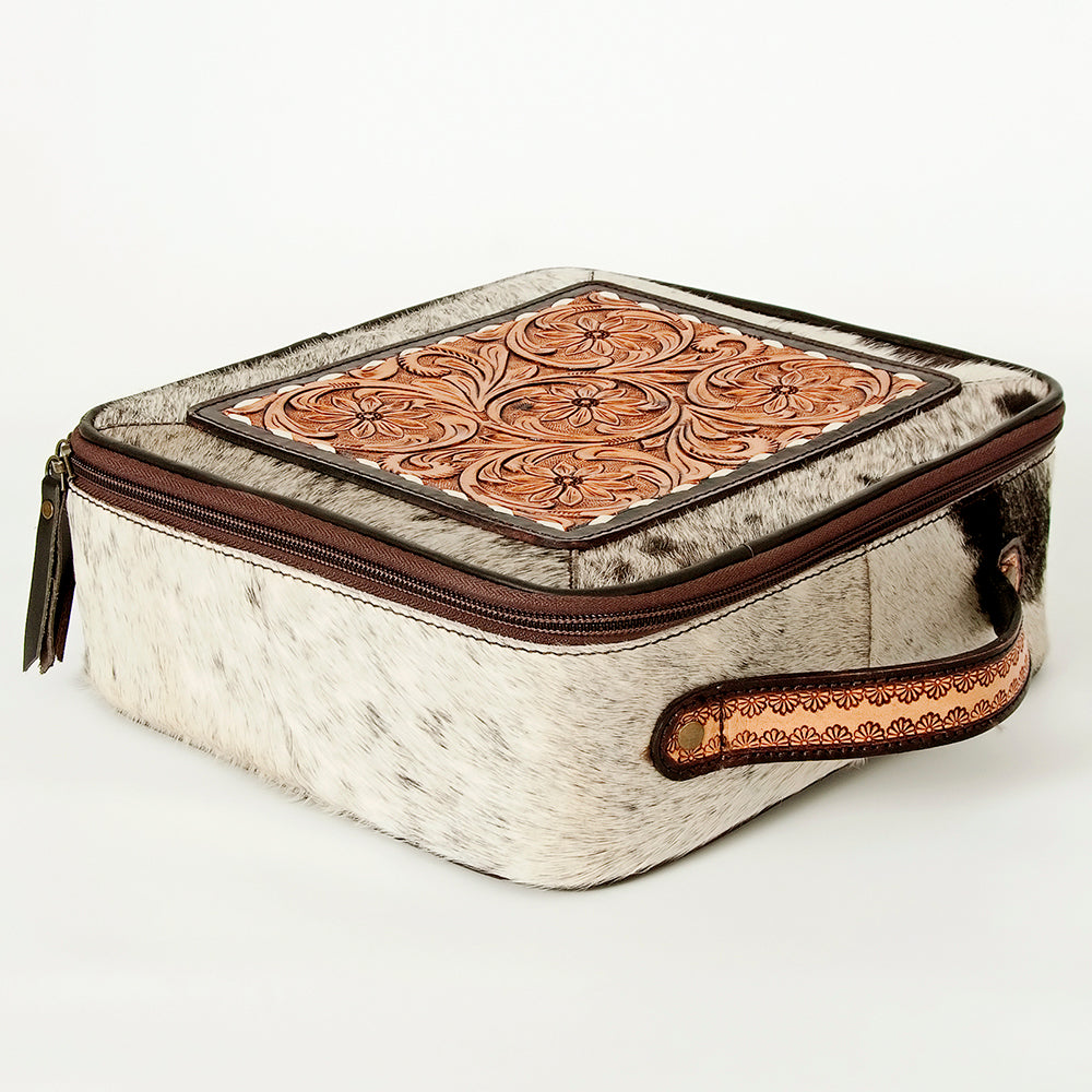 ADBGA225A American Darling Hair-On Cowhide Jewelry Case with Hand-Tooled Leather Panel