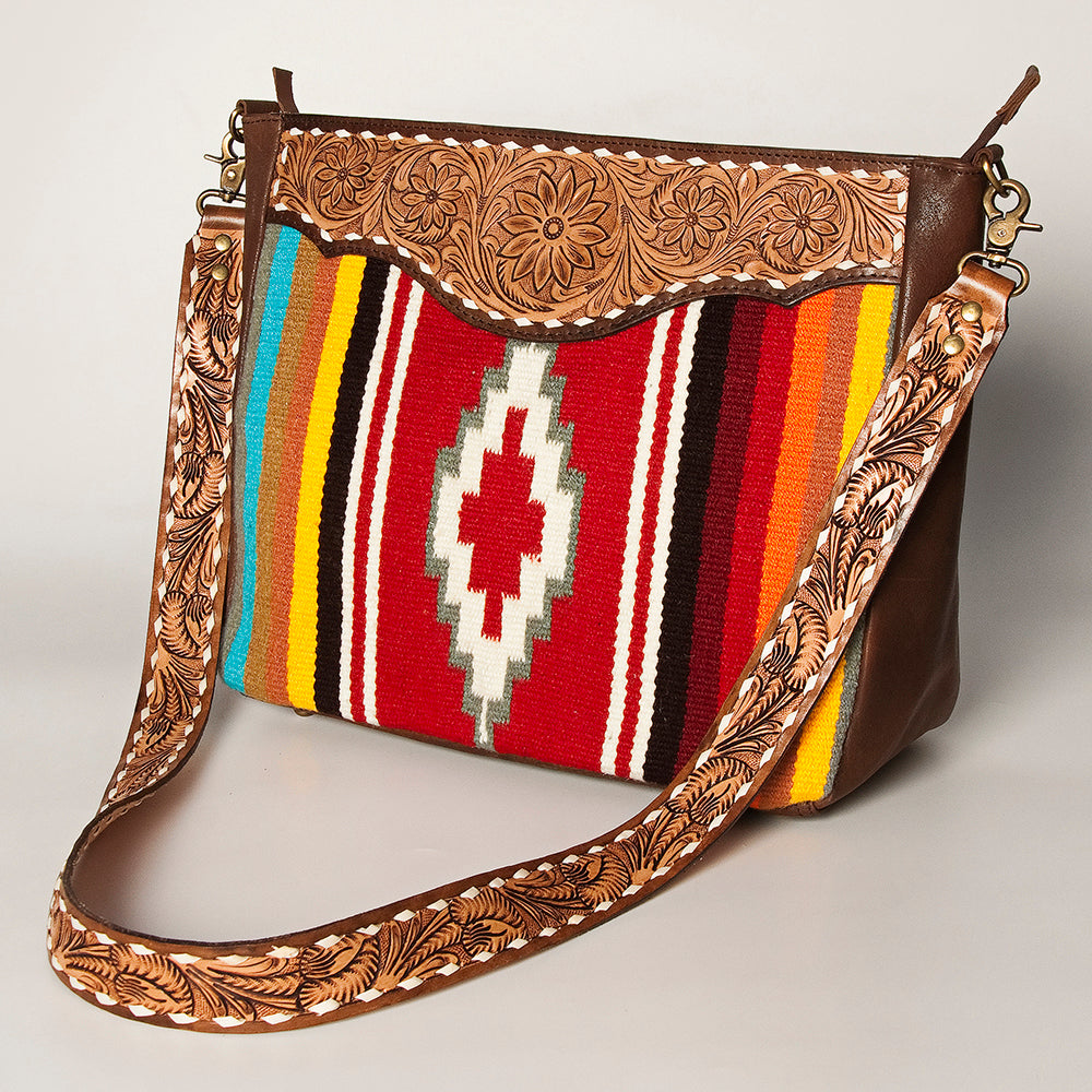 ADBGA255 American Darling Western Tooled Leather & Southwestern Serape Messenger Bag