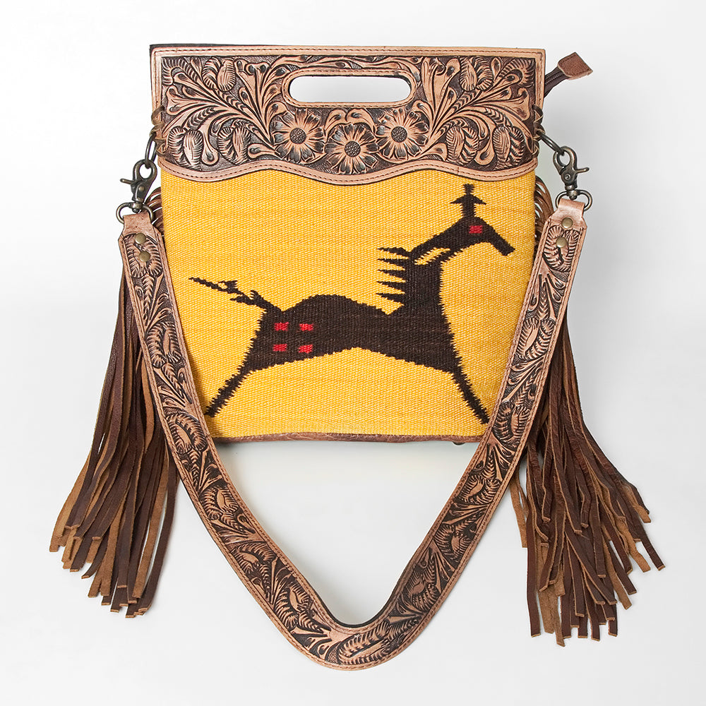 LC-ADBGS146 Southwestern Crossbody Bag - Hand-Tooled Leather & Wool Blend