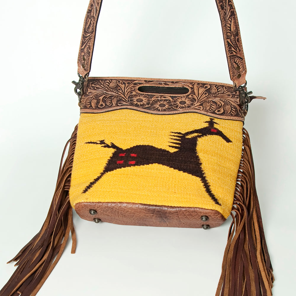 LC-ADBGS146 Southwestern Crossbody Bag - Hand-Tooled Leather & Wool Blend