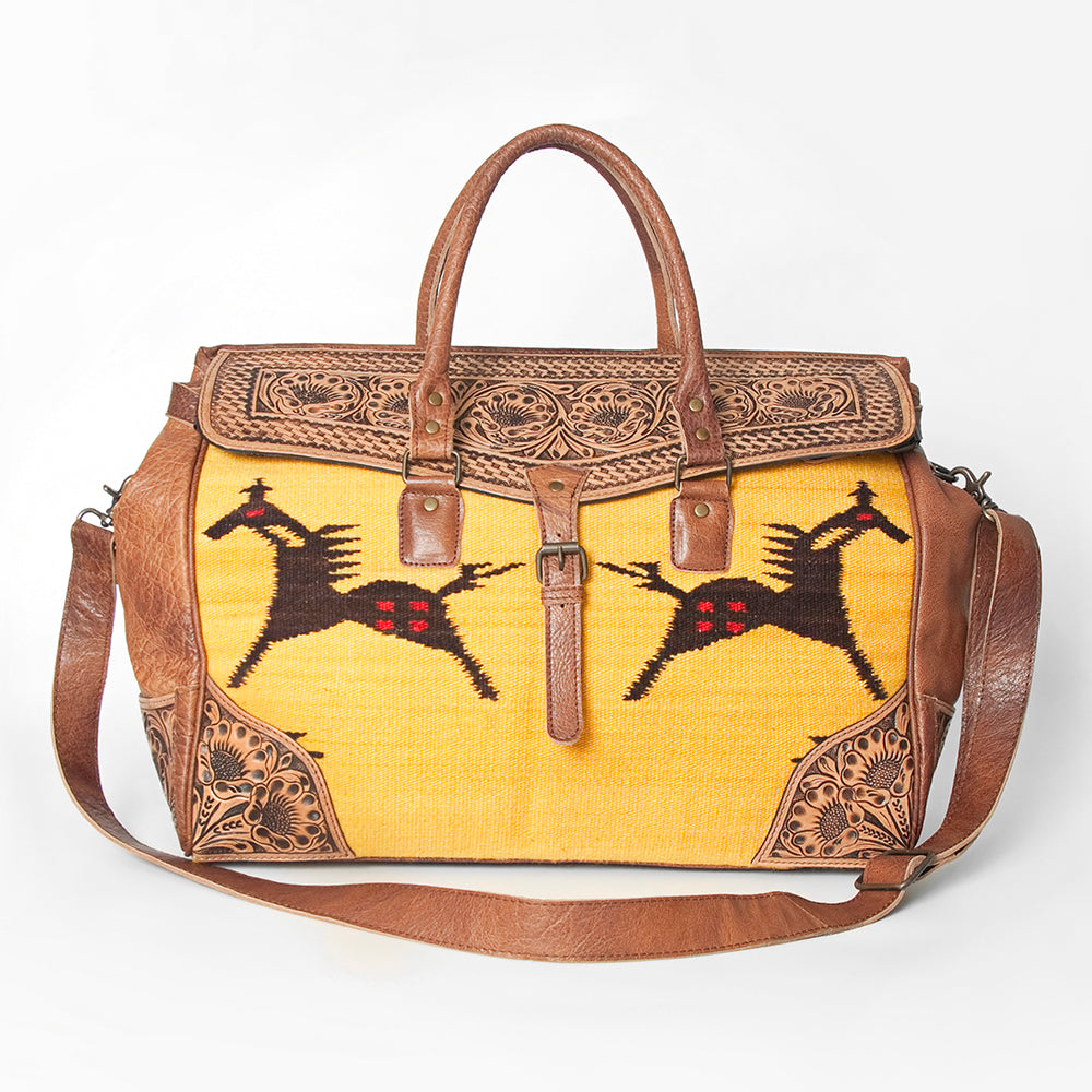 ADBG516 Tooled Leather & Saddle Blanket Duffel Bag Mae Western Travel Weekender by American Darling