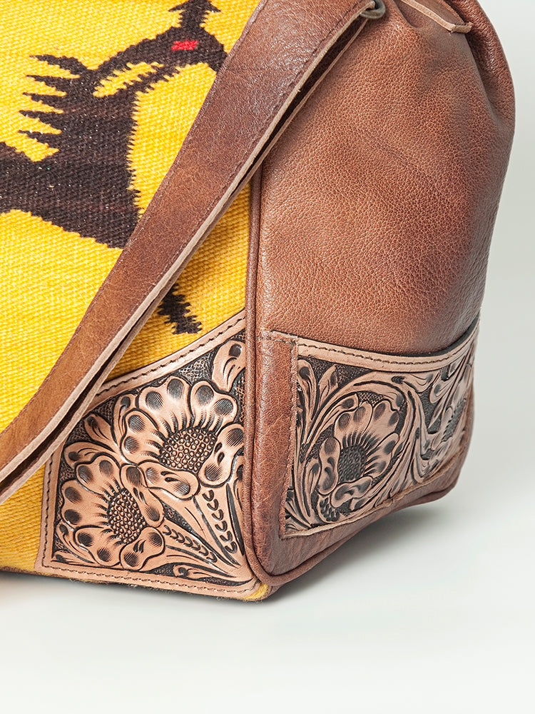 ADBG516 Tooled Leather & Saddle Blanket Duffel Bag Mae Western Travel Weekender by American Darling