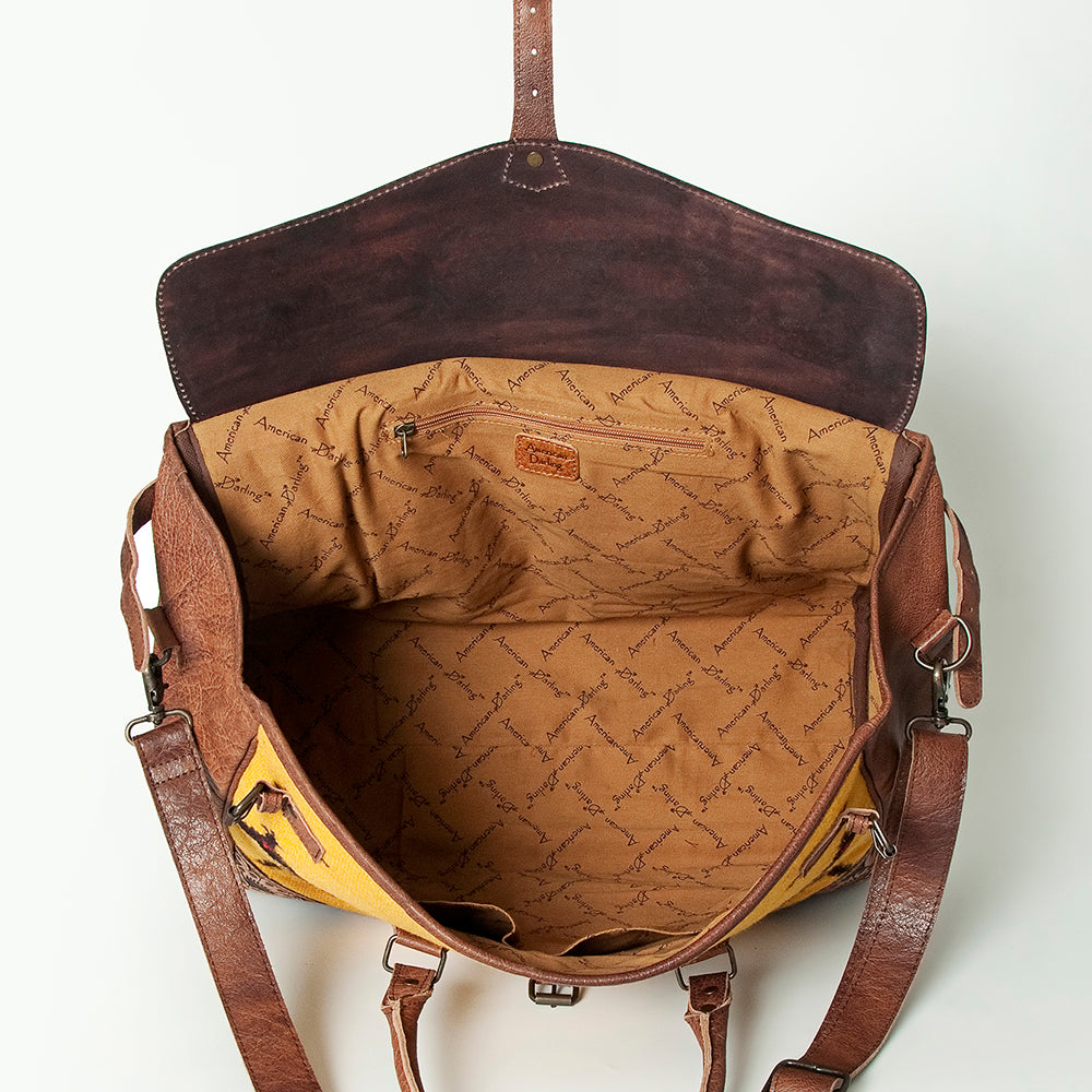 ADBG516 Tooled Leather & Saddle Blanket Duffel Bag Mae Western Travel Weekender by American Darling