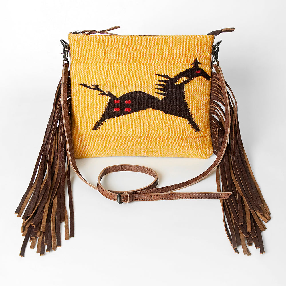 ADBG236 Handwoven Southwestern Fringe Shoulder Bag with Leather Fringe - Multicolor Pattern