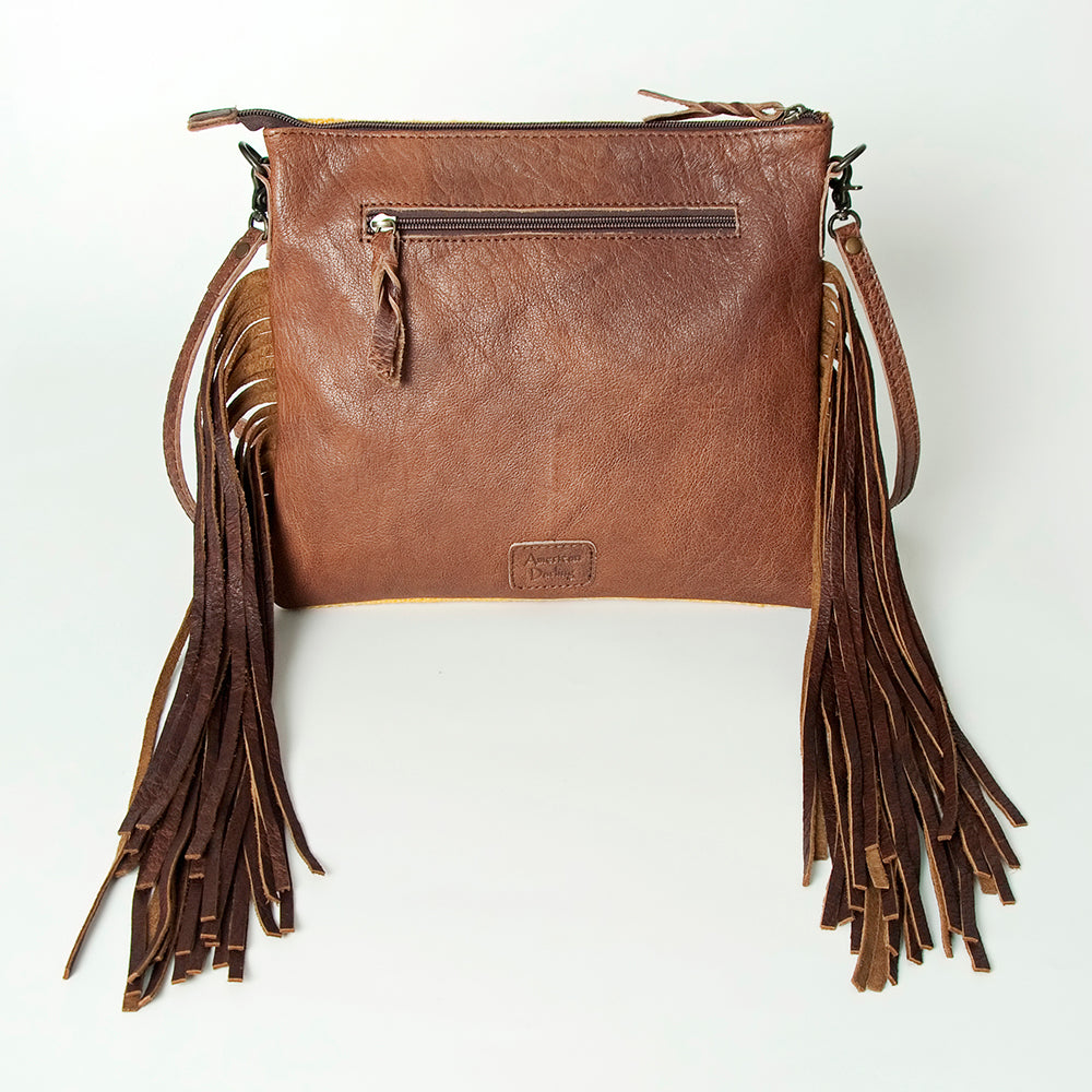 ADBG236 Handwoven Southwestern Fringe Shoulder Bag with Leather Fringe - Multicolor Pattern