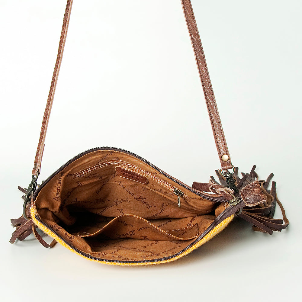 ADBG236 Handwoven Southwestern Fringe Shoulder Bag with Leather Fringe - Multicolor Pattern