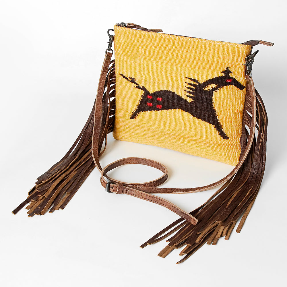 ADBG236 Handwoven Southwestern Fringe Shoulder Bag with Leather Fringe - Multicolor Pattern