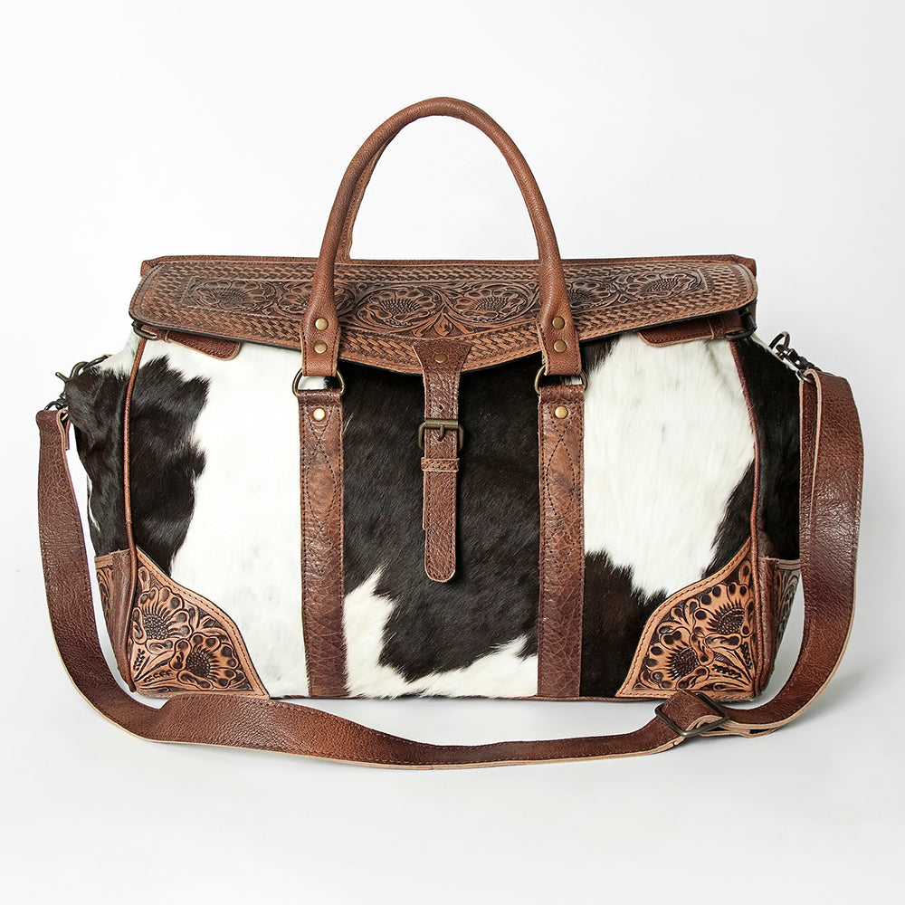 ADBG516 Large Cowhide and Tooled Leather Travel Duffle Bag Sage