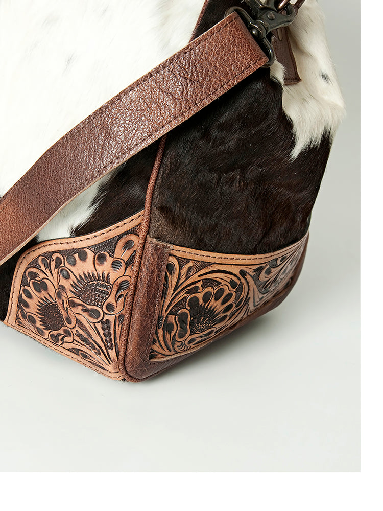 ADBG516 Large Cowhide and Tooled Leather Travel Duffle Bag Sage