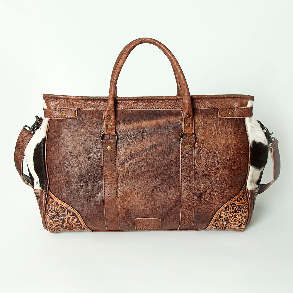ADBG516 Large Cowhide and Tooled Leather Travel Duffle Bag Sage
