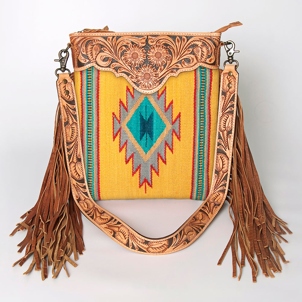ADBG298 Western Crossbody Bag Handwoven Saddle Blanket & Genuine Leather Fringe