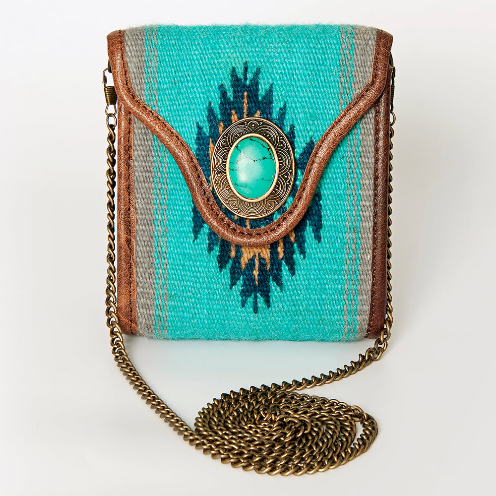 ADBG825D American Darling Southwestern Saddle Blanket Mini Crossbody with Turquoise Concho