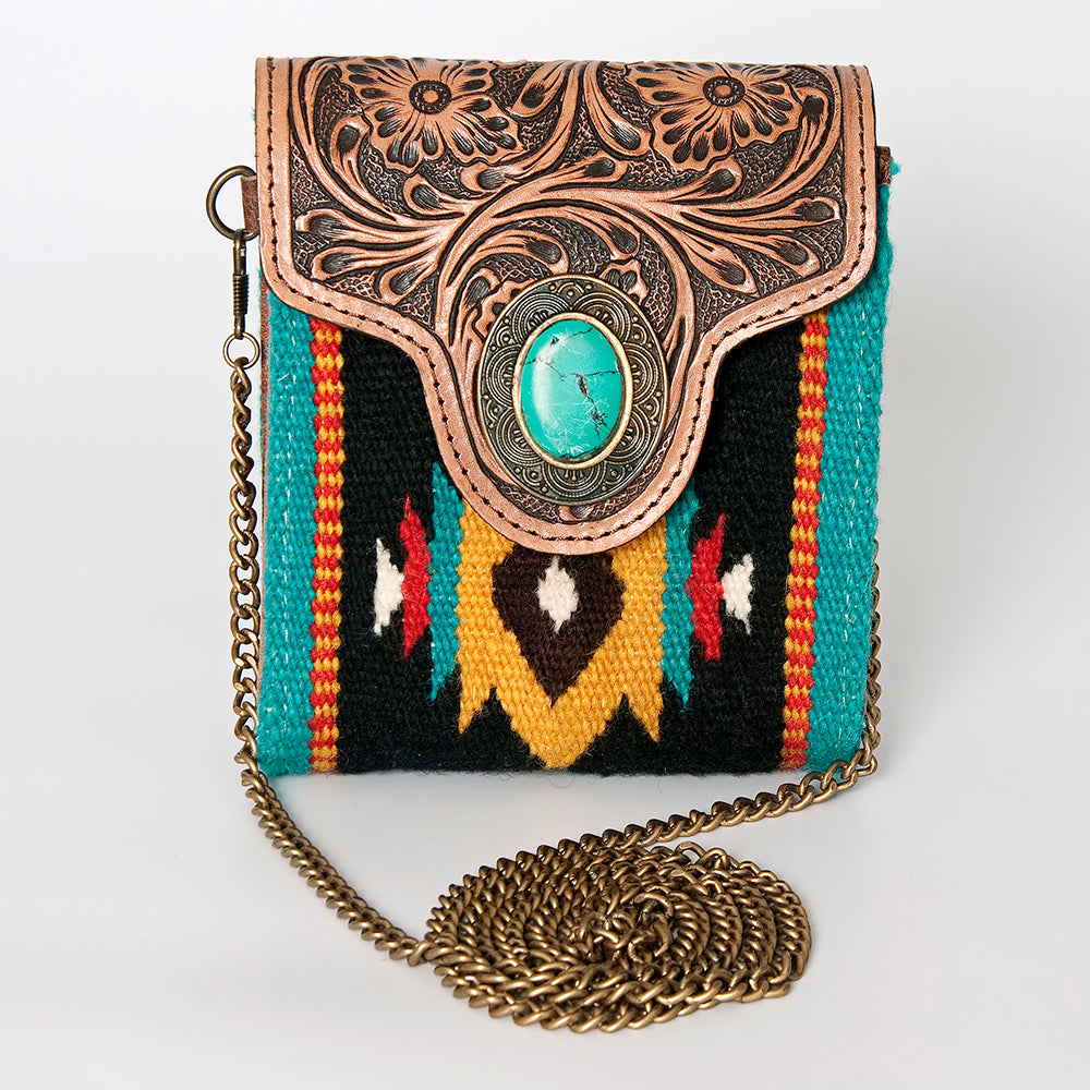 ADBG825 American Darling Western Small Cross body Bag Hand Tooled Floral with Hand Woven Saddle Blanket