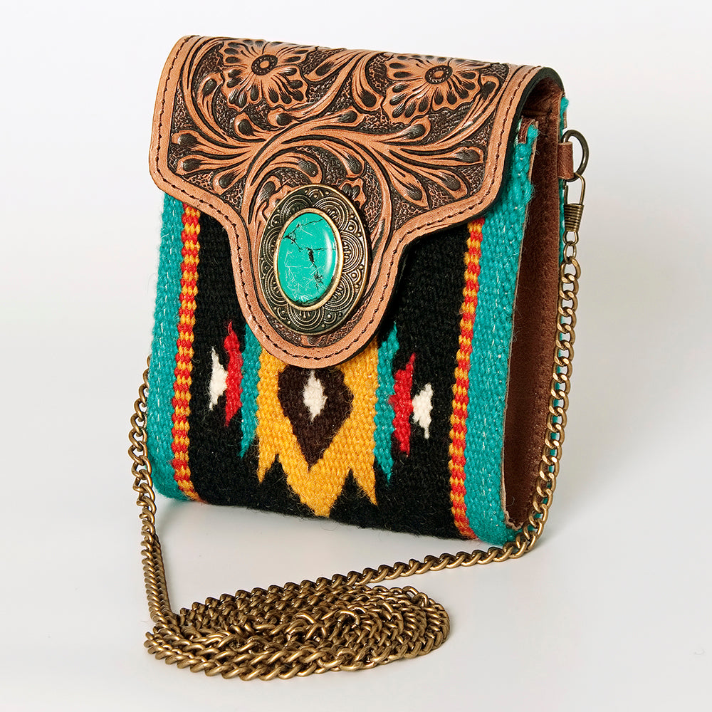 ADBG825 American Darling Western Small Cross body Bag Hand Tooled Floral with Hand Woven Saddle Blanket