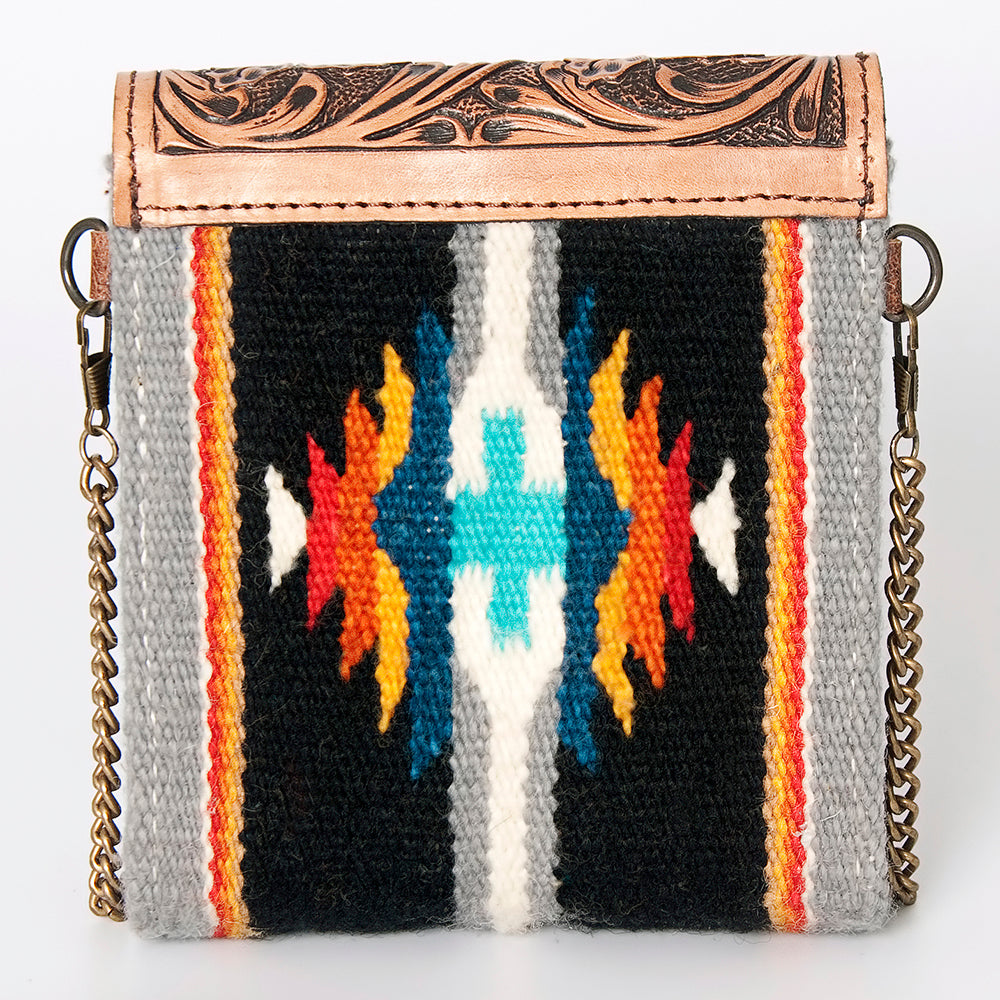 LC-ADBG825 Southwestern Mini Crossbody Bag with Tooled Leather Flap & Turquoise Accent
