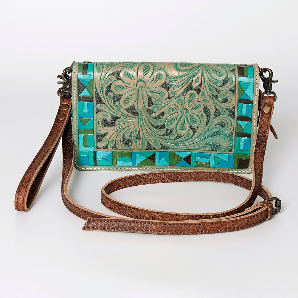 ADBG485 Floral Hand Tooled Leather Organizer Bag Belle Western Crossbody by American Darling