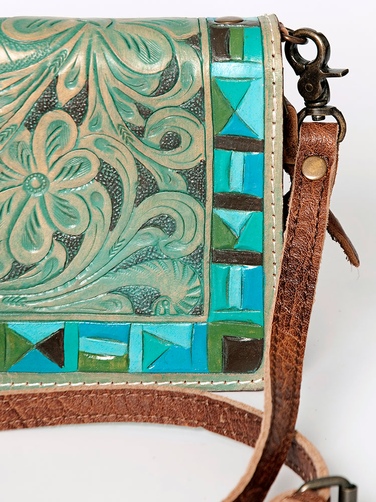 ADBG485 Floral Hand Tooled Leather Organizer Bag Belle Western Crossbody by American Darling