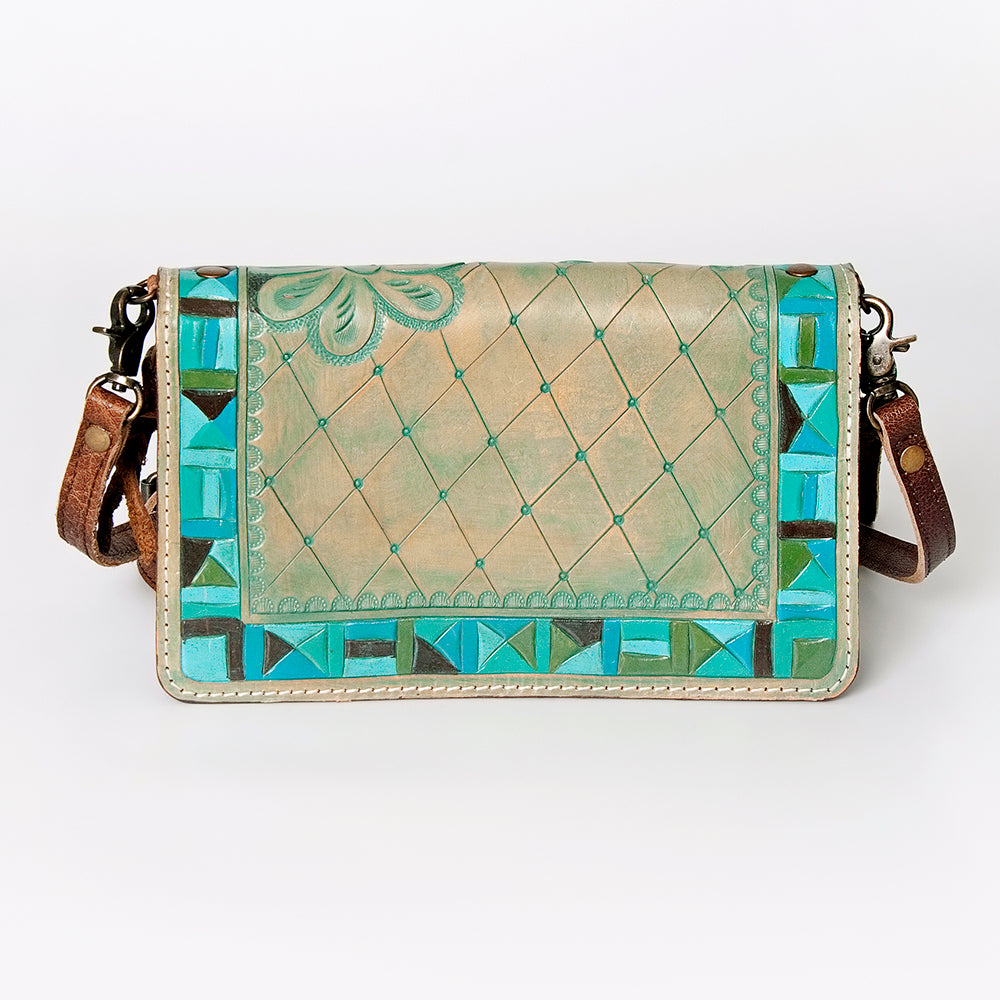 ADBG485 Floral Hand Tooled Leather Organizer Bag Belle Western Crossbody by American Darling