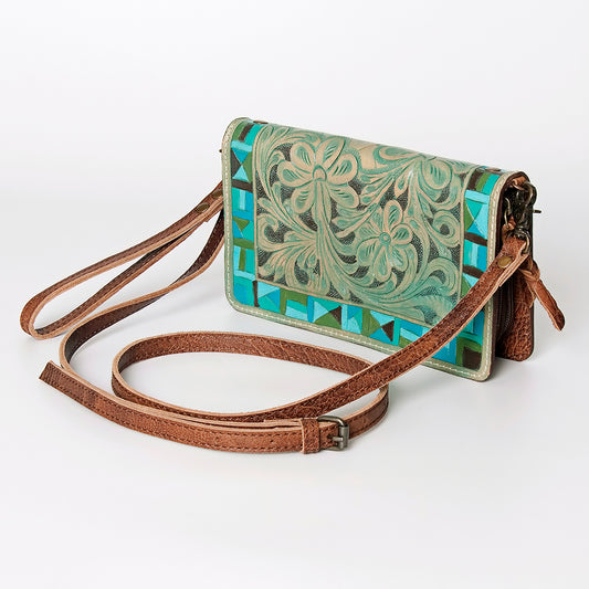 ADBG485 Floral Hand Tooled Leather Organizer Bag Belle Western Crossbody by American Darling