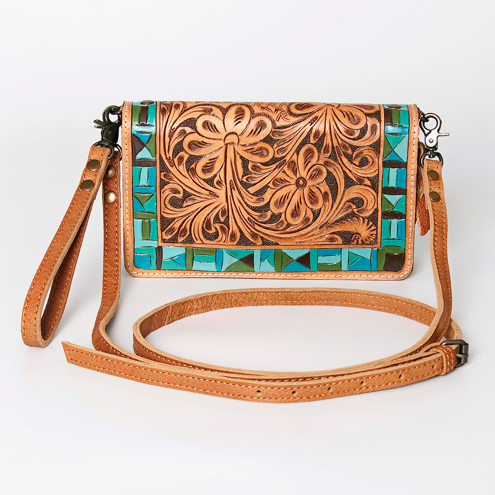 ADBG485 Floral Hand Tooled Leather Organizer Bag Belle Western Crossbody by American Darling