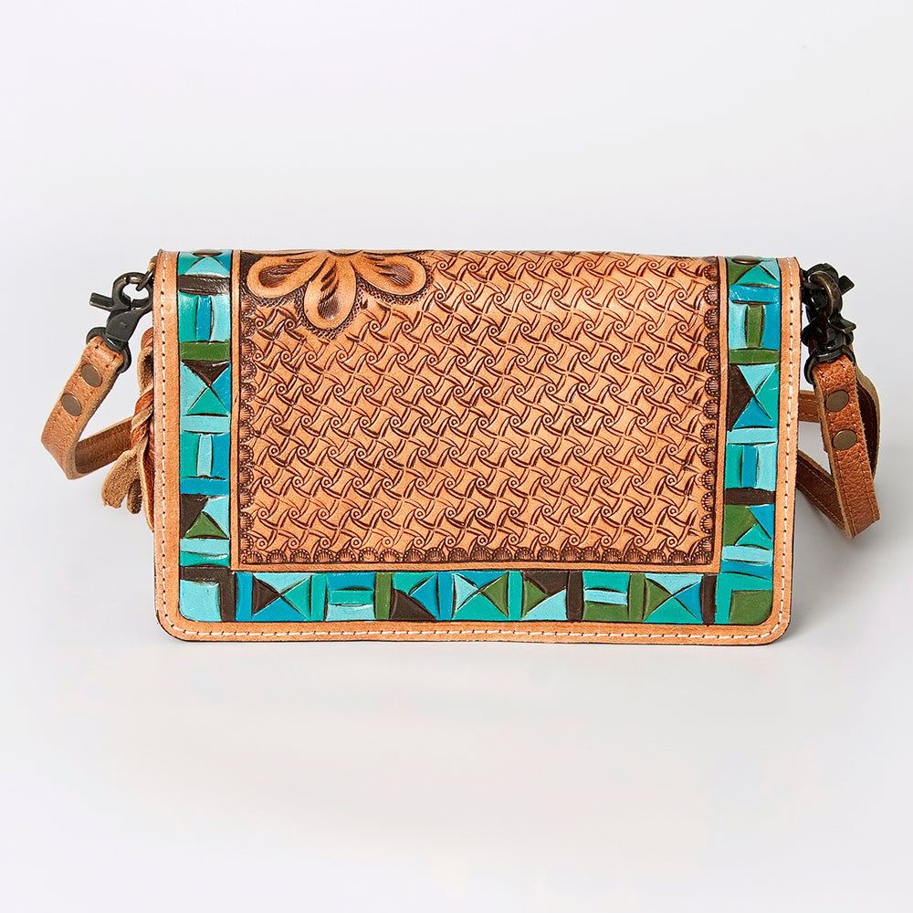 ADBG485 Floral Hand Tooled Leather Organizer Bag Belle Western Crossbody by American Darling