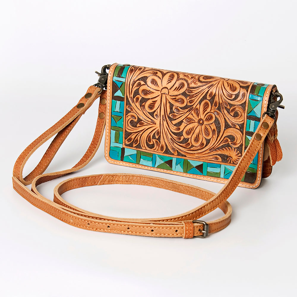 ADBG485 Floral Hand Tooled Leather Organizer Bag Belle Western Crossbody by American Darling