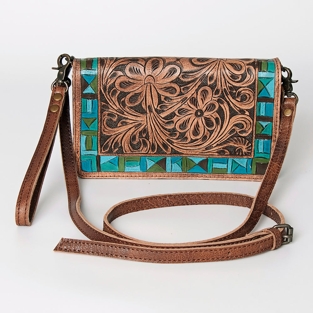 ADBG485 Floral Hand Tooled Leather Organizer Bag Belle Western Crossbody by American Darling