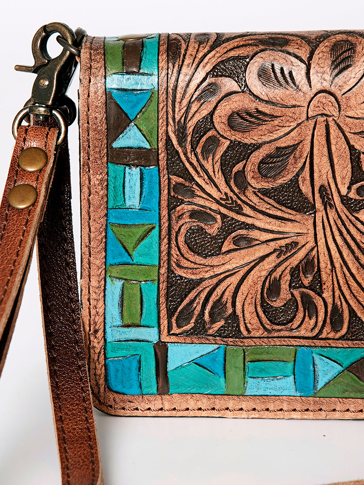 ADBG485 Floral Hand Tooled Leather Organizer Bag Belle Western Crossbody by American Darling
