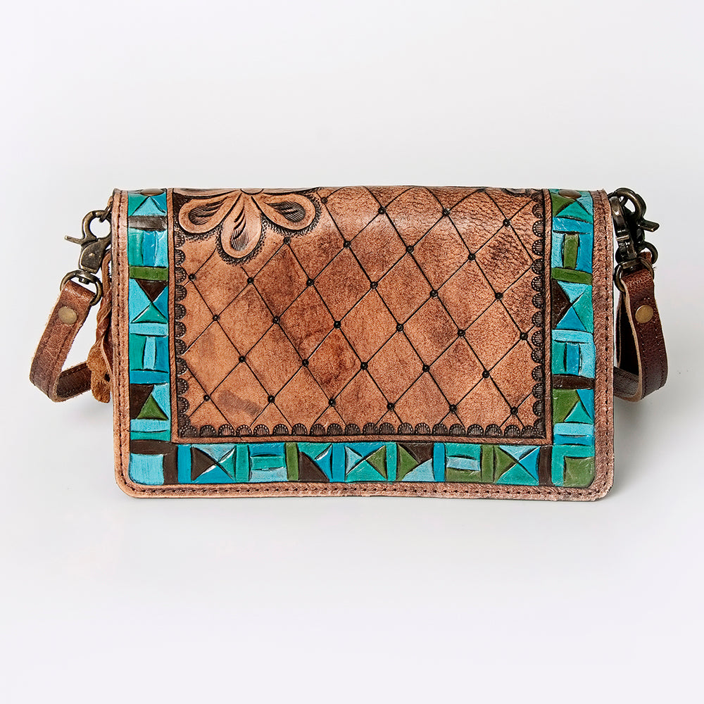 ADBG485 Floral Hand Tooled Leather Organizer Bag Belle Western Crossbody by American Darling