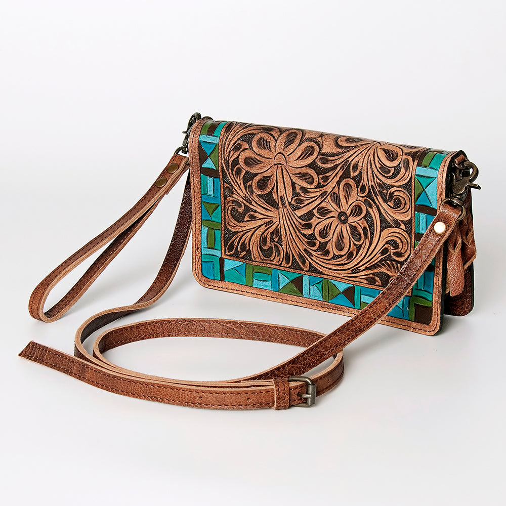 ADBG485 Floral Hand Tooled Leather Organizer Bag Belle Western Crossbody by American Darling