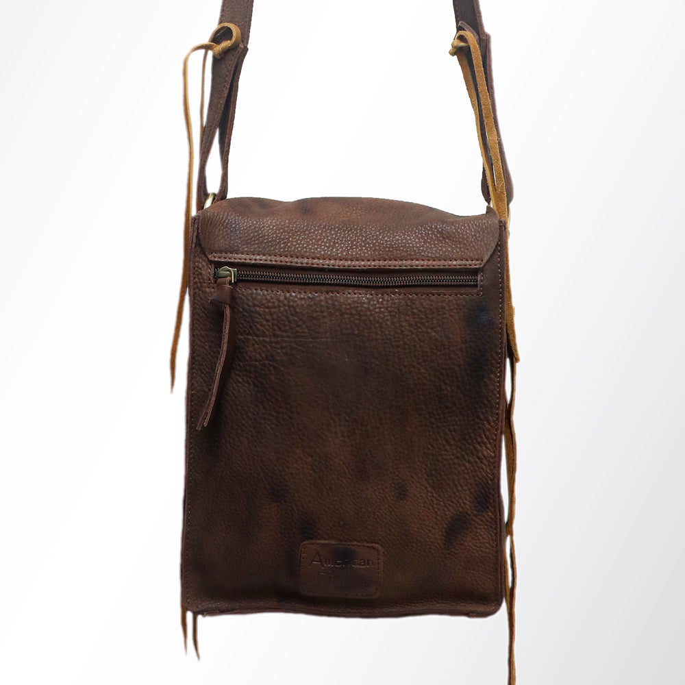 ADBGM115 Hand-Painted Leather Crossbody Bag - Western Artwork with Laced Stitching