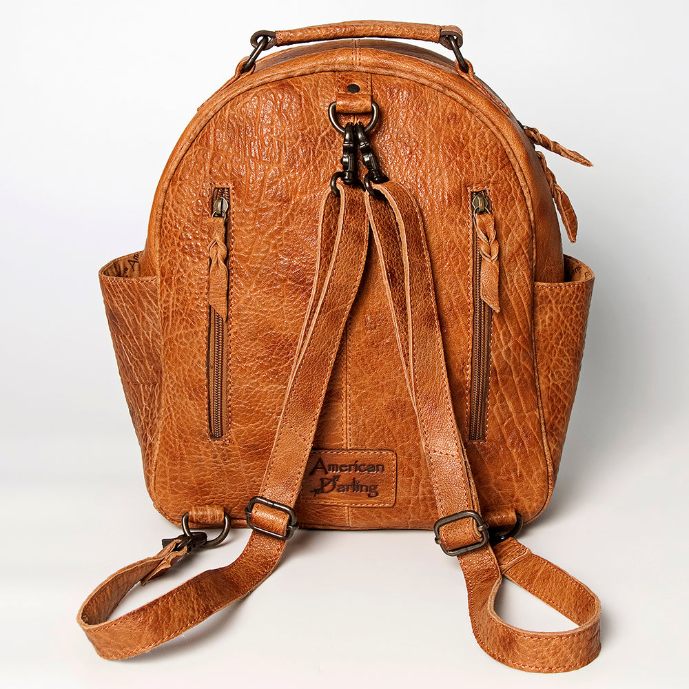 LC-ADBGZ632A Handwoven Wool & Tan Leather Western Backpack - Multicolor Tribal Design