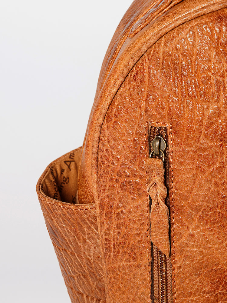 LC-ADBGZ632B Tan Leather Western Backpack with Handwoven Striped Wool Front