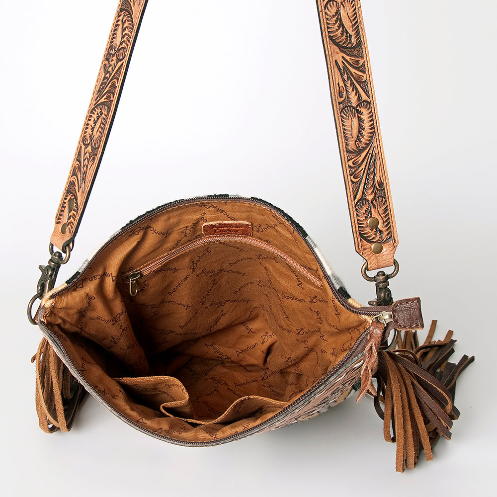 ADBG510 Tooled Leather & Saddle Blanket Crossbody Bag Western Fringe Purse by American Darling