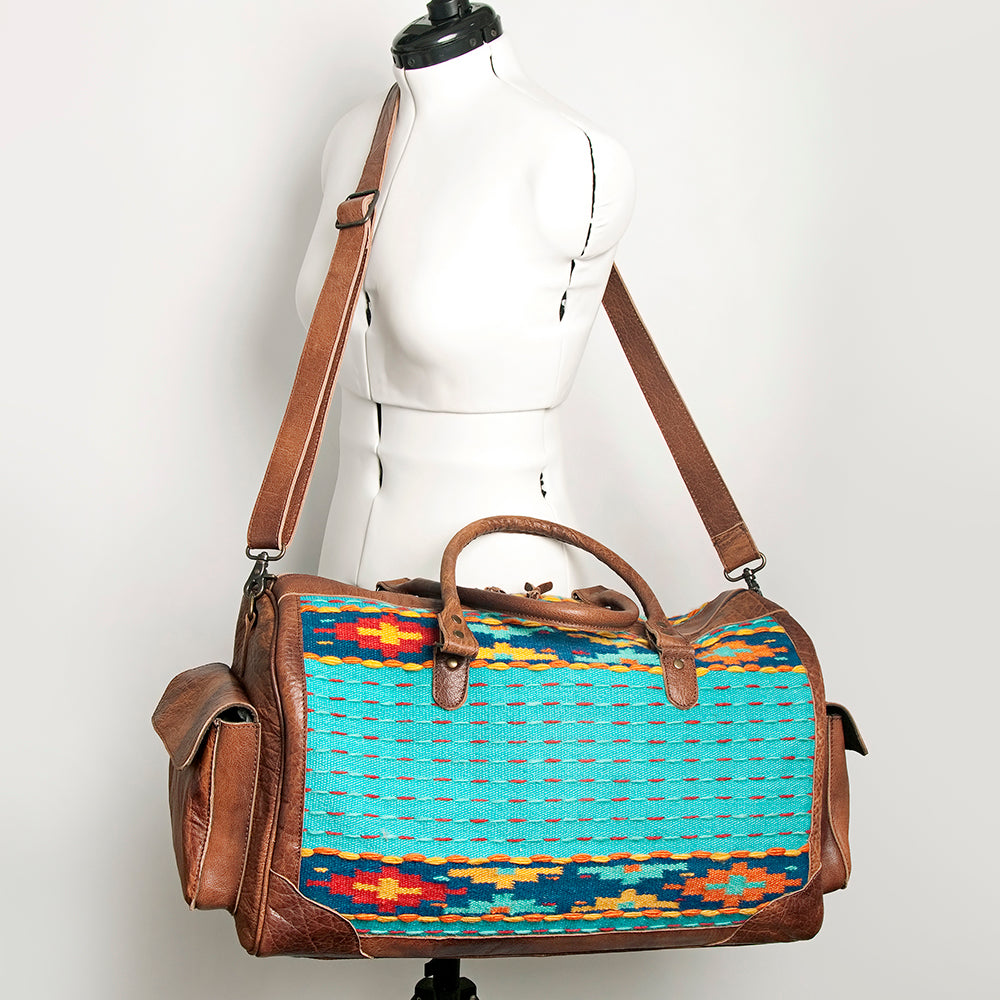 ADBG605 American Darling Hand Woven Saddle Blanket Western Leather Duffel Bag