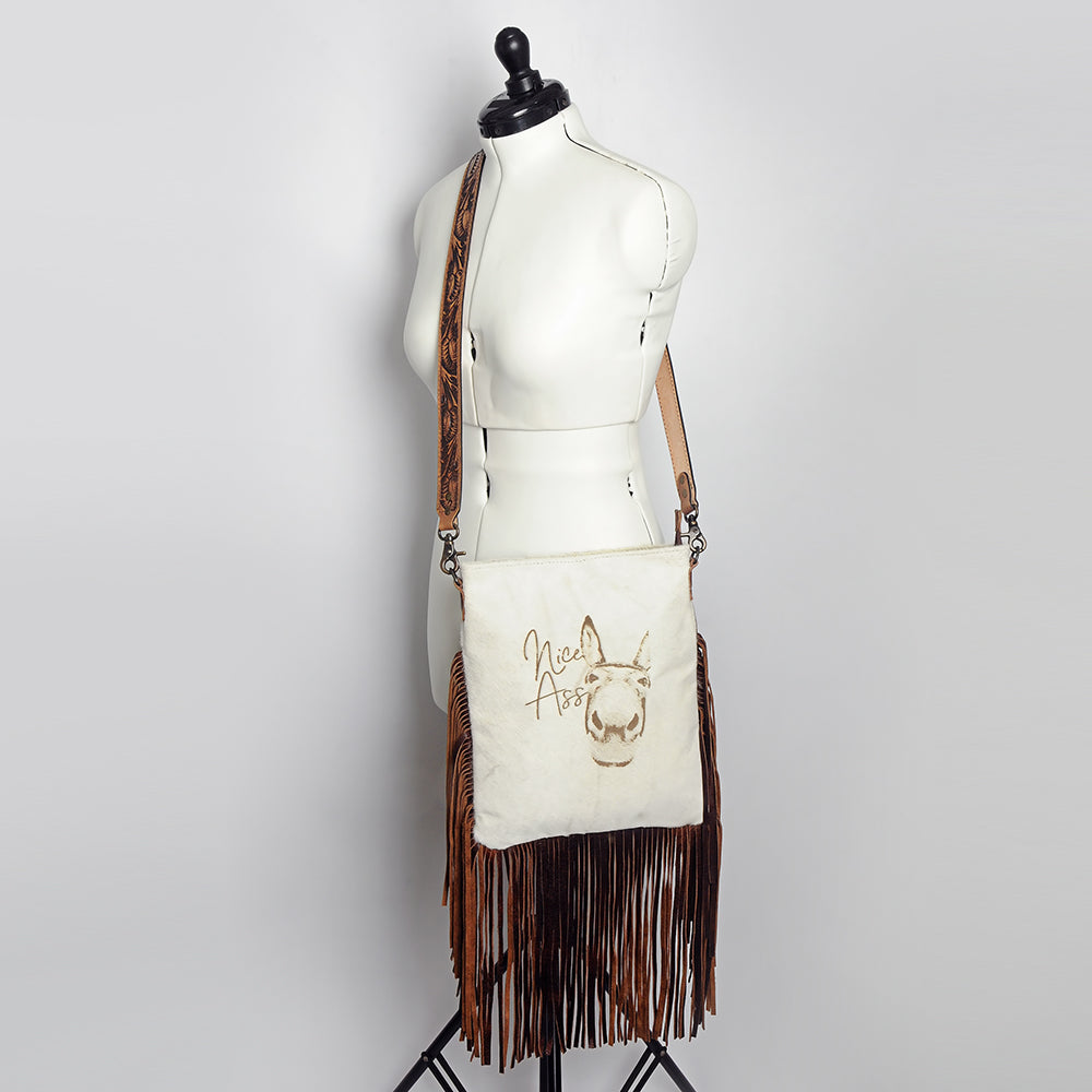 ADBGS192 Cowhide Large Crossbody Bag with Tooled Strap & Fringe - Western Rodeo Purse