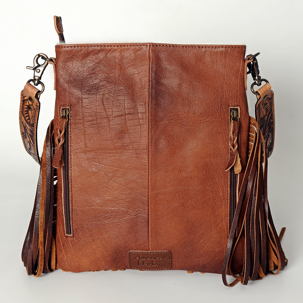ADBGS192 Cowhide Large Crossbody Bag with Tooled Strap & Fringe - Western Rodeo Purse